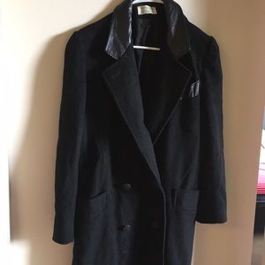 Long size coat 100% wool + real leather details